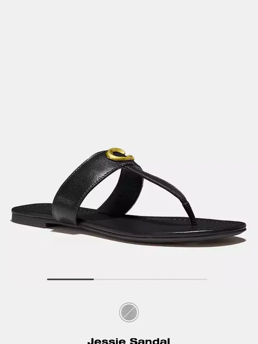 Coach Black Leather Toe-Post Sandals with Gold C Accent